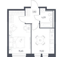 Планировка однокомнатной(квартира) площадью 34.58 квадратных метров в “ЖК Квартал Ивакино”
