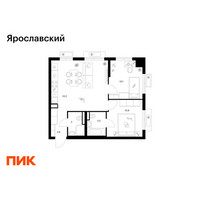 Планировка двухкомнатной(квартира) площадью 54.4 квадратных метров в “ЖК Ярославский”