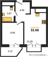 Планировка однокомнатной(квартира) площадью 32.66 квадратных метров в “ЖК ВОСТОК II”