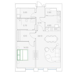 Планировка однокомнатной(квартира) площадью 72.7 квадратных метров в ЖК “ЖК Клубный дом Duo (Дуо)”