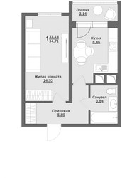 Планировка однокомнатной(квартира) площадью 34.7 квадратных метров в ЖК “ЖК Клевер”