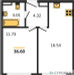 Планировка однокомнатной(апартаменты) площадью 36.6 квадратных метров в “ЖК Движение. Говорово”