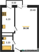 Планировка однокомнатной(квартира) площадью 30.3 квадратных метров в “ЖК Южная Долина”