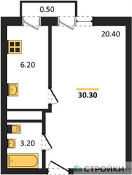 Планировка однокомнатной(квартира) площадью 30.3 квадратных метров в ЖК “ЖК Южная Долина”