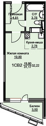 Планировка студии(квартира) площадью 32.5 квадратных метров в ЖК “ЖК Соболевка”