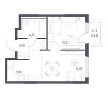 Планировка однокомнатной(квартира) площадью 35.89 квадратных метров в “ЖК Пригород Лесное”