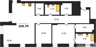 Планировка двухкомнатной(квартира) площадью 105.9 квадратных метров в “ЖК Lumin”