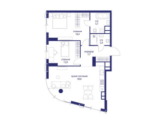 Планировка двухкомнатной(квартира) площадью 77.7 квадратных метров в ЖК “ЖК Событие”