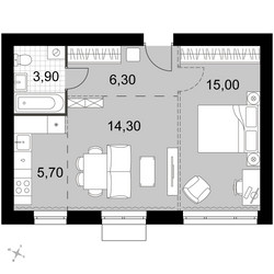 Планировка двухкомнатной(квартира) площадью 45.2 квадратных метров в ЖК “Апрелевка Клаб”