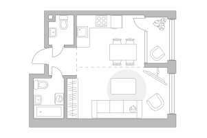 Планировка однокомнатной(квартира) площадью 44.58 квадратных метров в “ЖК MYPRIORITY Mnevniki (Май Приорити Мневники)”