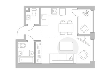 Планировка однокомнатной(квартира) площадью 44.58 квадратных метров в ЖК “ЖК MYPRIORITY Mnevniki (Май Приорити Мневники)”