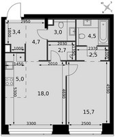 Планировка двухкомнатной(квартира) площадью 59.5 квадратных метров в “ЖК Амбер Сити”