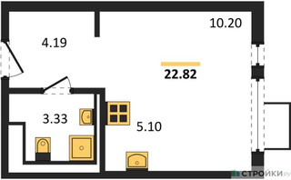Планировка студии(квартира) площадью 22.82 квадратных метров в “ЖК Горки Парк”