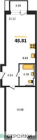 Планировка однокомнатной(квартира) площадью 48.81 квадратных метров в “ЖК Новое Внуково”