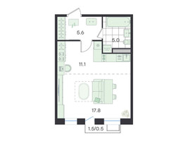 Планировка студии(квартира) площадью 40 квадратных метров в “ЖК G3 Театральный”