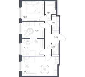 Планировка трехкомнатной(квартира) площадью 70.18 квадратных метров в ЖК “ЖК Квартал Строгино”