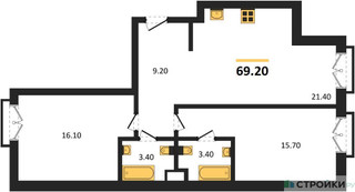 Планировка двухкомнатной(квартира) площадью 69.2 квадратных метров в “ДД:ОО:ММ. Дом на Часовой”