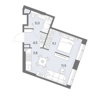 Планировка однокомнатной(квартира) площадью 33.9 квадратных метров в “ЖК Родина Переделкино”