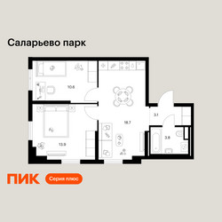 Планировка двухкомнатной(квартира) площадью 50.1 квадратных метров в ЖК “ЖК Саларьево парк”