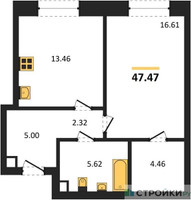Планировка однокомнатной(квартира) площадью 47.47 квадратных метров в “ЖК Sezar City (Сезар Сити)”
