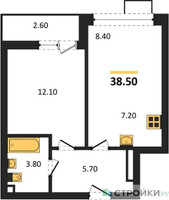 Планировка однокомнатной(квартира) площадью 38.5 квадратных метров в “ЖК Родные кварталы”