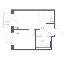 Планировка однокомнатной(квартира) площадью 33.52 квадратных метров в “ЖК Подольские кварталы”