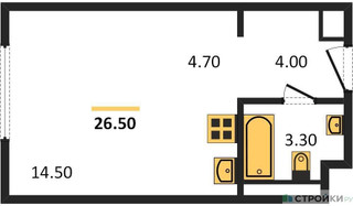 Планировка студии(апартаменты) площадью 26.5 квадратных метров в “ЖК Верейская 41”