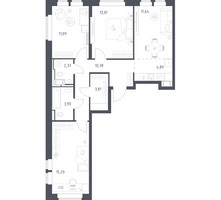 Планировка трехкомнатной(квартира) площадью 75.98 квадратных метров в “ЖК Большое Путилково”