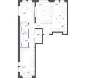Планировка трехкомнатной(квартира) площадью 75.98 квадратных метров в ЖК “ЖК Большое Путилково”