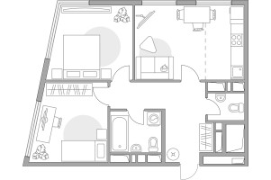 Планировка трехкомнатной(квартира) площадью 53.5 квадратных метров в “ЖК Бригантина”