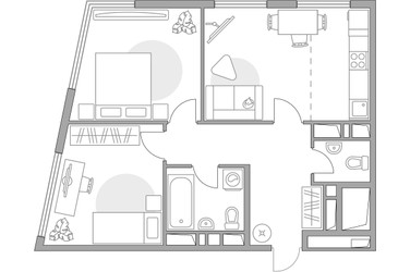 Планировка трехкомнатной(квартира) площадью 53.5 квадратных метров в ЖК “ЖК Бригантина”