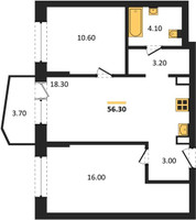 Планировка двухкомнатной(квартира) площадью 56.3 квадратных метров в “ЖК "Коллекция"”