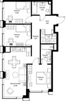 Планировка трехкомнатной(квартира) площадью 75 квадратных метров в “Мультиквартал СИТИДЗЕН”