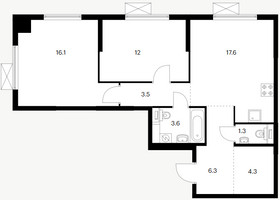 Планировка двухкомнатной(квартира) площадью 64.7 квадратных метров в “ЖК Волжский Парк”