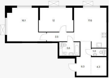 Планировка двухкомнатной(квартира) площадью 64.7 квадратных метров в ЖК “ЖК Волжский Парк”