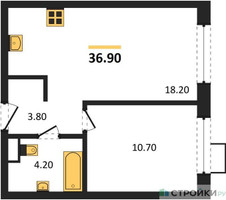 Планировка однокомнатной(квартира) площадью 36.9 квадратных метров в “ЖК Foreville (Форевилль)”