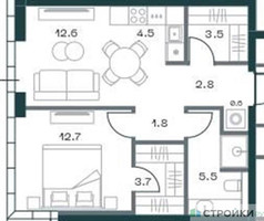 Планировка однокомнатной(квартира) площадью 48.6 квадратных метров в “ЖК SHIFT (Шифт)”