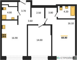 Планировка двухкомнатной(квартира) площадью 68.8 квадратных метров в “ЖК Мангазея на Речном”