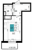 Планировка студии(квартира) площадью 29.1 квадратных метров в “ЖК Одинцово Сити”