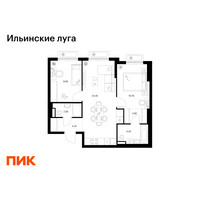 Планировка двухкомнатной(квартира) площадью 56.42 квадратных метров в “ЖК Ильинские луга”