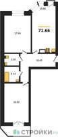 Планировка двухкомнатной(квартира) площадью 71.66 квадратных метров в “ЖК Мечта”
