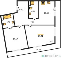 Планировка двухкомнатной(квартира) площадью 65.92 квадратных метров в “Квартал Foriver”