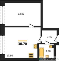 Планировка однокомнатной(квартира) площадью 38.7 квадратных метров в “ЖК МАРК”
