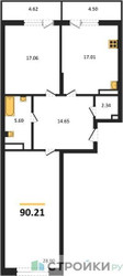 Планировка двухкомнатной(квартира) площадью 90.21 квадратных метров в ЖК “ЖК Riga Hills (Рига Хиллс)”