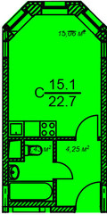 Планировка студии(квартира) площадью 22.7 квадратных метров в ЖК “ЖК Березовая роща”