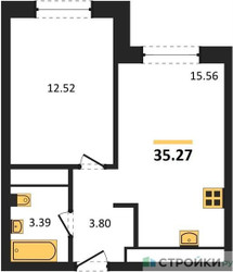 Планировка однокомнатной(квартира) площадью 35.7 квадратных метров в ЖК “ЖК Clementine (Клементин)”