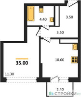 Планировка однокомнатной(квартира) площадью 35 квадратных метров в “ЖК Бестселлер”