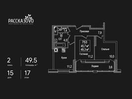 Планировка двухкомнатной(квартира) площадью 49.5 квадратных метров в “ЖК Рассказово”