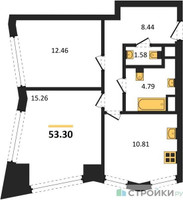 Планировка двухкомнатной(квартира) площадью 53.3 квадратных метров в “УНО Горбунова”