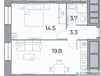 Планировка однокомнатной(квартира) площадью 41.3 квадратных метров в ЖК “ЖК ЗИЛАРТ”